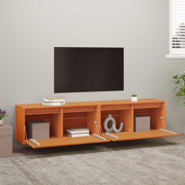 vidaXL Fali Szekr&eacute;ny 2 pcs Faggy&uacute; barna 80 x 30 x 35 cm T&ouml;m&ouml;r fenyőfa