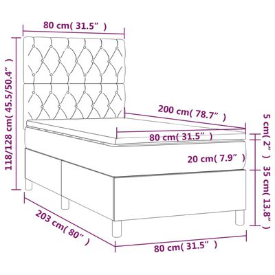 vidaXL világosszürke bársony rugós ágy matraccal 80 x 200 cm