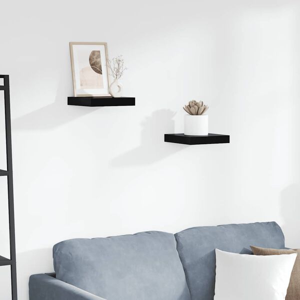 vidaXL 2 db magasfényű fekete MDF lebegő fali polc 23 x 23,5 x 3,8 cm