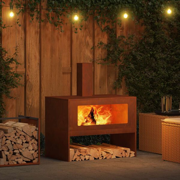 vidaXL Tűzrak&oacute; Barna 80 x 50 x 96 cm Időj&aacute;r&aacute;s&aacute;ll&oacute; ac&eacute;l