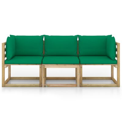 vidaXL háromszemélyes kerti kanapé zöld párnákkal