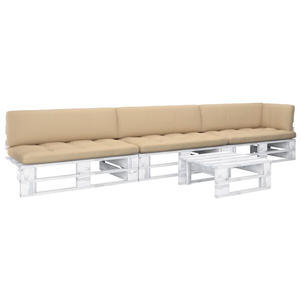 vidaXL 4 r&eacute;szes feh&eacute;r impregn&aacute;lt fenyőfa raklapgarnit&uacute;ra p&aacute;rn&aacute;kkal