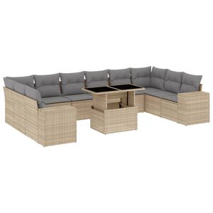vidaXL 11 r&eacute;szes b&eacute;zs polyrattan kerti &uuml;lőgarnit&uacute;ra p&aacute;rn&aacute;kkal