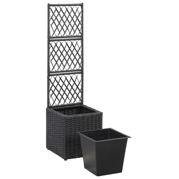 vidaXL fekete rácsos polyrattan magaságyás 1 kaspóval 30 x 30 x 107 cm