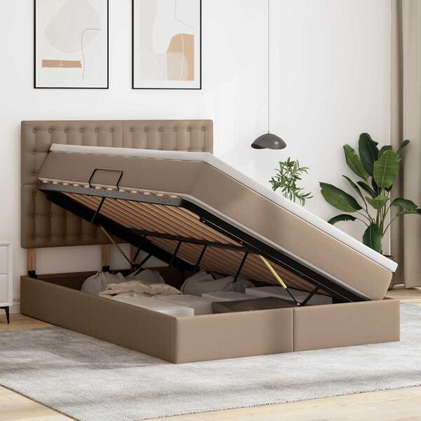 vidaXL T&aacute;rol&oacute;s &Aacute;gy matracmal fejt&aacute;ml&aacute;val K&aacute;v&eacute; 140 x 200 cm Műbőr