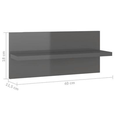 vidaXL 2 db magasfényű szürke fali polc 40 x 11,5 x 18 cm