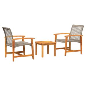 vidaXL 3 r&eacute;szes sz&uuml;rke polyrattan &eacute;s ak&aacute;cfa bisztr&oacute;szett