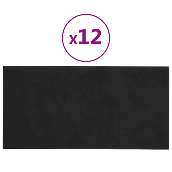 vidaXL 12 db fekete bársony fali panel 30 x 15 cm 0,54 m²