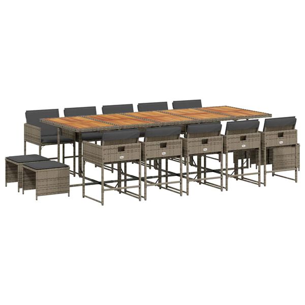 vidaXL 15 r&eacute;szes sz&uuml;rke polyrattan kerti &eacute;tkezőgarnit&uacute;ra p&aacute;rn&aacute;kkal