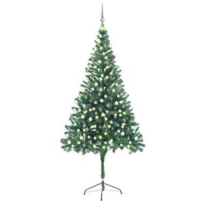 vidaXL megvil&aacute;g&iacute;tott műkar&aacute;csonyfa 910 &aacute;ggal g&ouml;mb szettel 210 cm