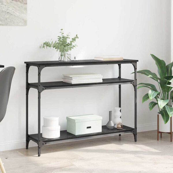 vidaXL Konzolasztal polcokkal Fekete t&ouml;lgy 100 x 29 x 75 cm Faanyag
