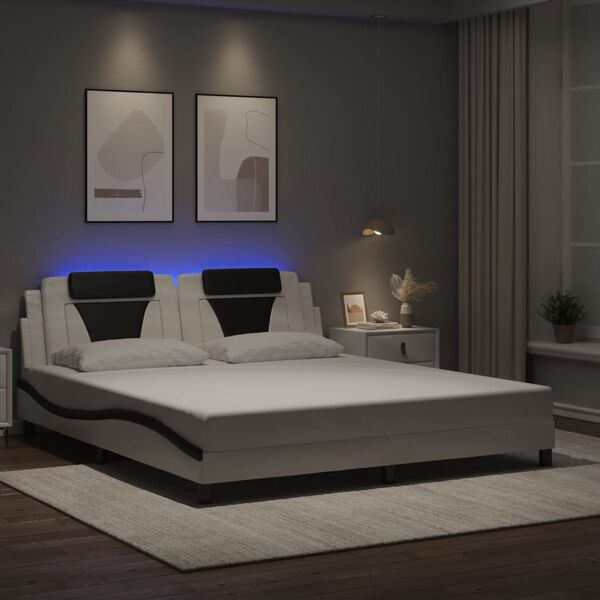 vidaXL feh&eacute;r &eacute;s fekete &aacute;gykeret Viana LED-ekkel matrac n&eacute;lk&uuml;l 180 x 200 cm