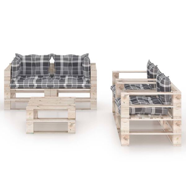 vidaXL 5 r&eacute;szes fenyőfa kerti raklap-b&uacute;torgarnit&uacute;ra p&aacute;rn&aacute;kkal