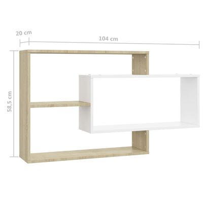 800329 vidaXL Wall Shelves White and Sonoma Oak 104x20x58,5 cm Chipboard