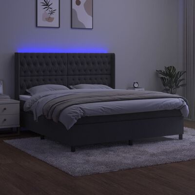 vidaXL sötétszürke bársony rugós és LED-es ágy matraccal 160x200 cm