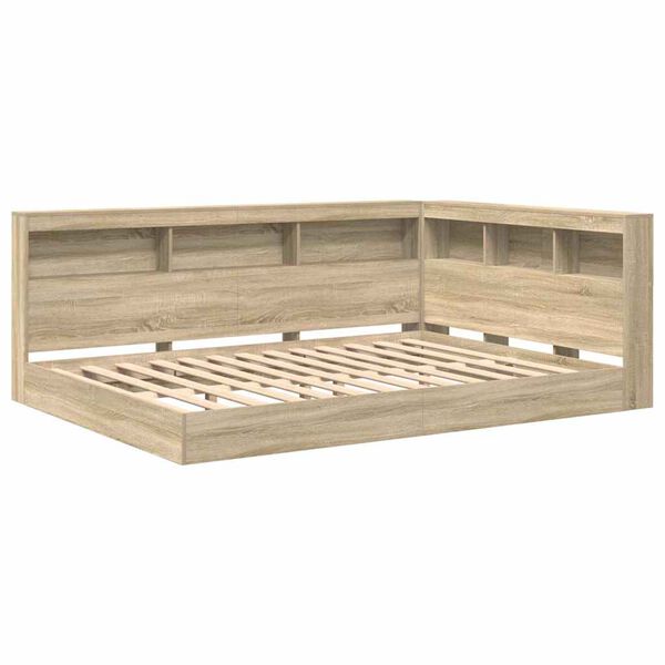 vidaXL K&ouml;nyvespolcos &Aacute;gy fejt&aacute;ml&aacute;val sonoma t&ouml;lgy 160 x 200 cm Faanyag