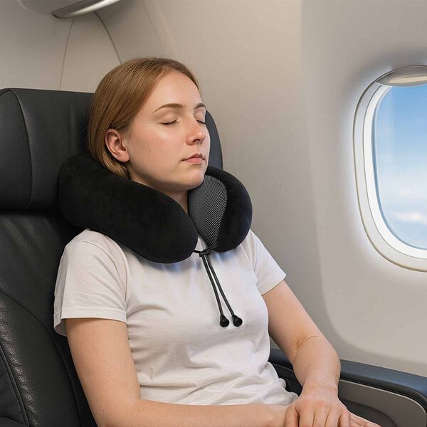 vidaXL Utaz&oacute; Nyakp&aacute;rna Egysz&iacute;nű Fekete 27 x 26 x 14 cm Mem&oacute;riahab