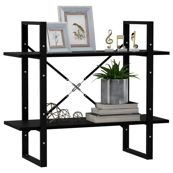 vidaXL kétszintes fekete tömör fenyőfa könyvszekrény 80 x 30 x 70 cm