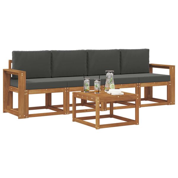 vidaXL K&uuml;lt&eacute;ri kanap&eacute; szett 5 pcs Term&eacute;szetes &eacute;s antracit T&ouml;m&ouml;r Ak&aacute;cfa