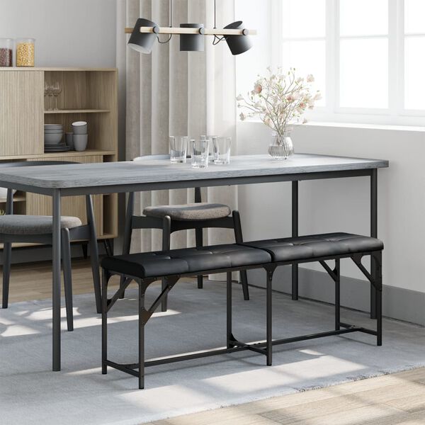 vidaXL fekete ac&eacute;l &eacute;s műbőr &eacute;tkezőpad 124 x 32 x 45 cm