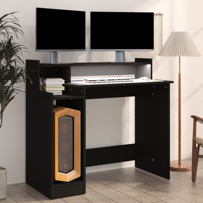 vidaXL fekete szerelt fa íróasztal LED-ekkel 97 x 45 x 90 cm