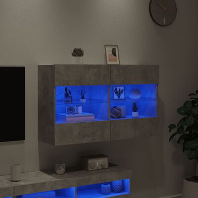 vidaXL betonszürke falra szerelhető TV-szekrény LED-del 98,5x30x60,5cm