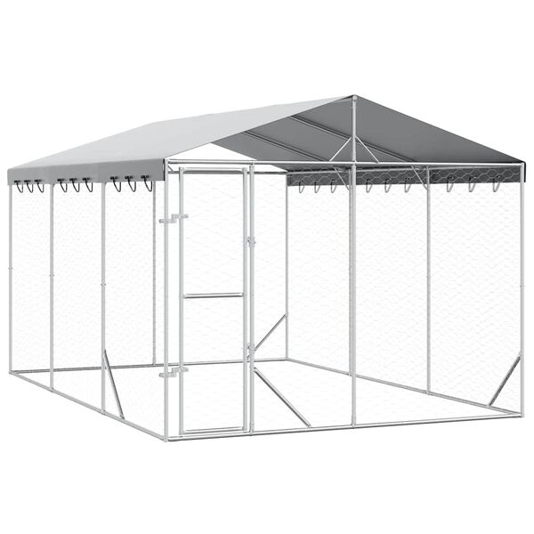 vidaXL ez&uuml;stsz&iacute;nű horganyzott ac&eacute;l kutyakennel tetővel 3x4,5x2,5 m