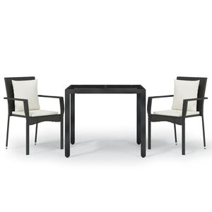 vidaXL 3 r&eacute;szes fekete polyrattan kerti &eacute;tkezőgarnit&uacute;ra p&aacute;rn&aacute;kkal