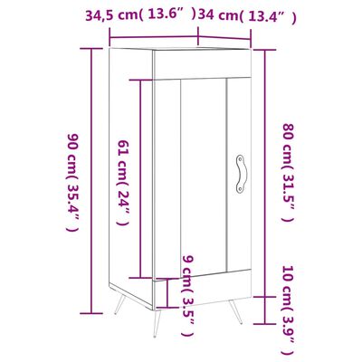 vidaXL fehér szerelt fa tálalóasztal 34,5 x 34 x 90 cm