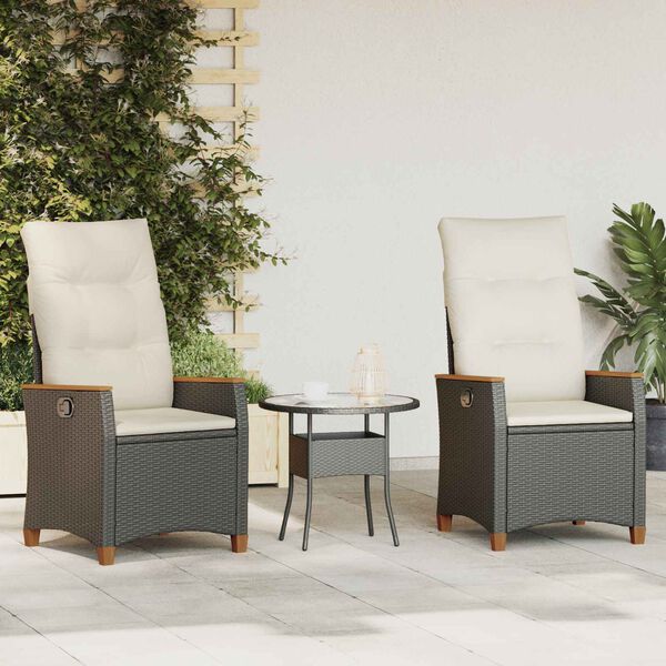 vidaXL Fekvő Kerti Sz&eacute;k Fekete &eacute;s Kr&eacute;m 64 x 57,5 x 112 cm polirattan