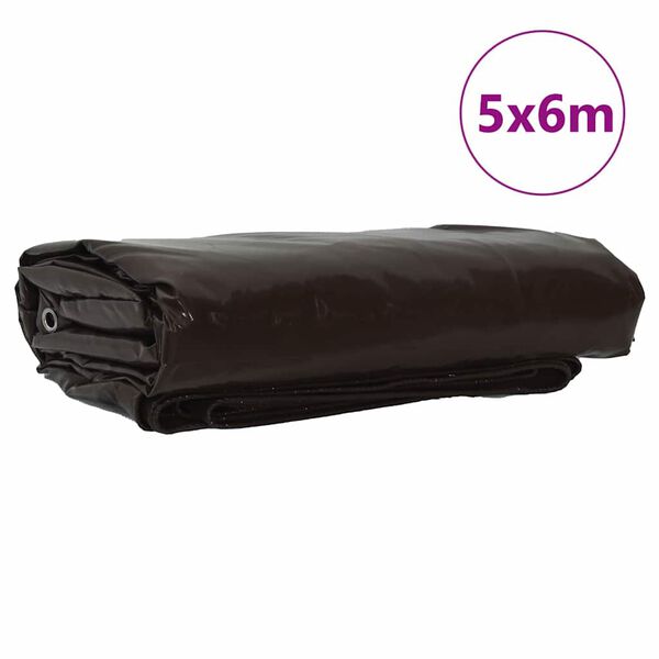 vidaXL Ponyva 650g / m&sup2; Barna 5 x 6 m V&aacute;szon PVC bevonattal