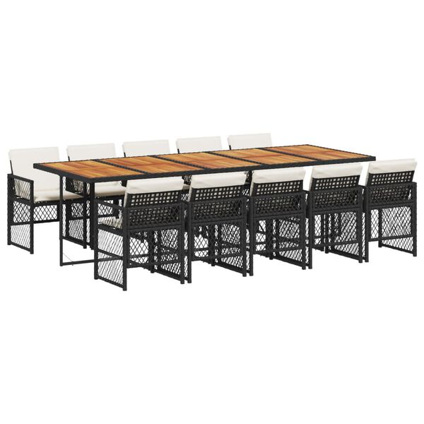 vidaXL 11 r&eacute;szes fekete polyrattan kerti &eacute;tkezőgarnit&uacute;ra p&aacute;rn&aacute;kkal