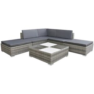 vidaXL 6-r&eacute;szes sz&uuml;rke polyrattan kerti b&uacute;torszett p&aacute;rn&aacute;kkal