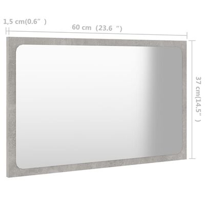 vidaXL betonszürke forgácslap fürdőszobai tükör 60 x 1,5 x 37 cm
