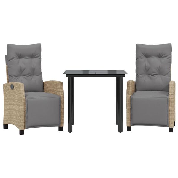 vidaXL 3 r&eacute;szes vegyes b&eacute;zs polyrattan kerti &eacute;tkezőgarnit&uacute;ra p&aacute;rn&aacute;kkal