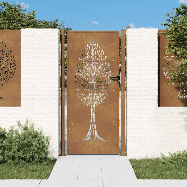 vidaXL Corten acél kerti kapu 100x175 cm, fa mintázatú