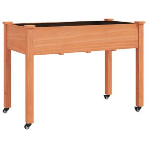 vidaXL barna t&ouml;m&ouml;r fenyőfa kerekes &uuml;ltetől&aacute;da b&eacute;l&eacute;ssel 118x59x80 cm