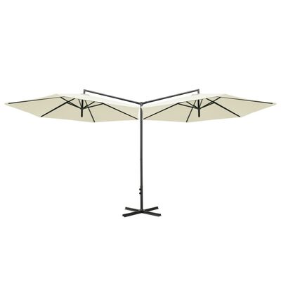 vidaXL homokszínű dupla napernyő acélrúddal 600 cm
