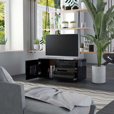 vidaXL magasfényű fekete forgácslap TV-szekrény 80 x 34 x 36 cm
