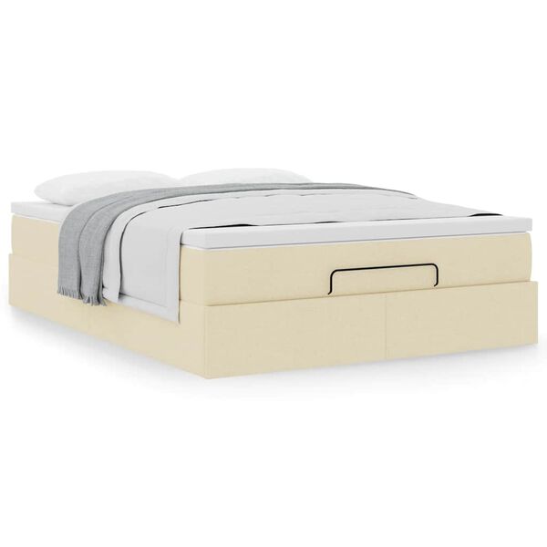 vidaXL Oszmán ágykeret matracokkal krém 140x200cm szövet