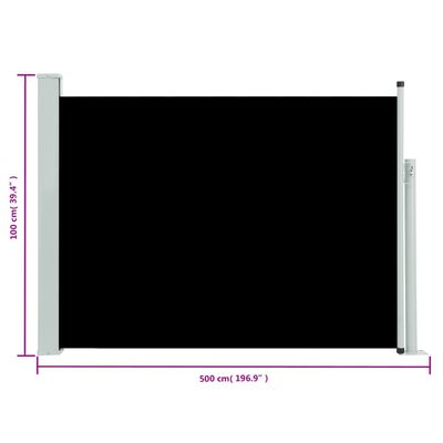 vidaXL fekete behúzható oldalsó teraszi napellenző 100 x 500 cm