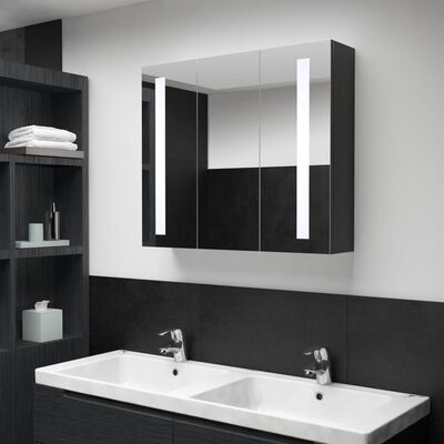 vidaXL tükrös fürdőszobaszekrény LED világítással 89 x 14 x 62 cm