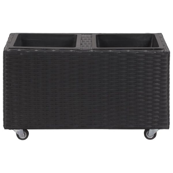 vidaXL fekete polyrattan kerti magaságyás 2 kaspóval 60 x 30 x 36 cm