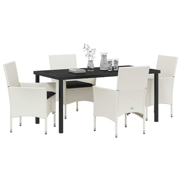 vidaXL Kert &eacute;tkező szett p&aacute;rn&aacute;val 5 pcs Feh&eacute;r polirattan