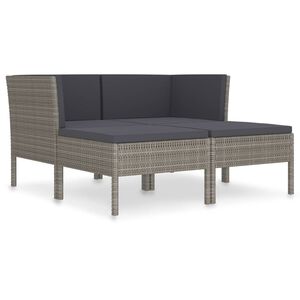 vidaXL 4 r&eacute;szes sz&uuml;rke polyrattan kerti b&uacute;torszett p&aacute;rn&aacute;kkal
