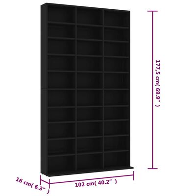 vidaXL fekete szerelt fa CD-szekrény 102 x 16 x 177,5 cm