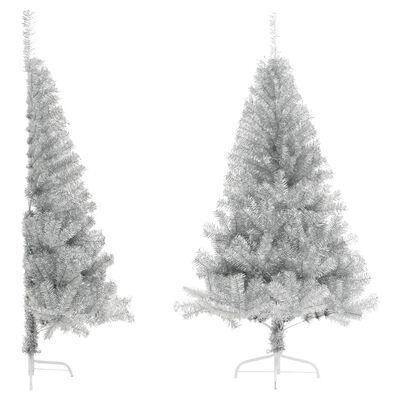 vidaXL ezüstszínű PET fél műkarácsonyfa állvánnyal 120 cm