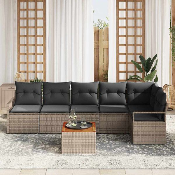 vidaXL Kerti Kanap&eacute; Szett p&aacute;rn&aacute;val 7 pcs Sz&uuml;rke polirattan