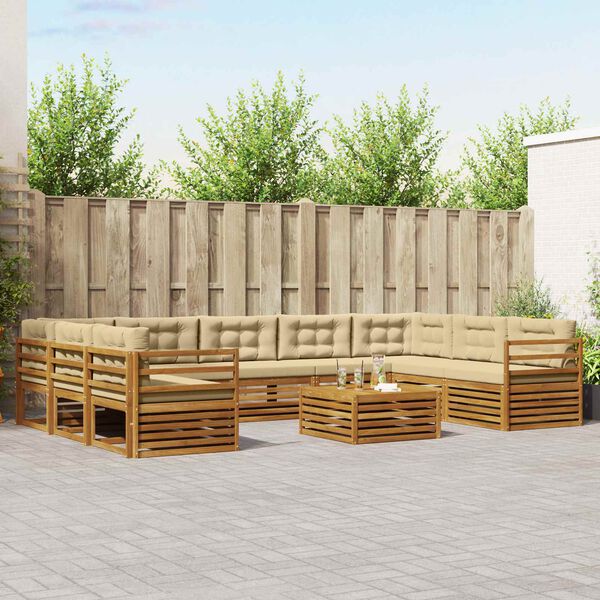 vidaXL K&uuml;lt&eacute;ri kanap&eacute; szett 10 pcs Term&eacute;szetes &eacute;s b&eacute;zs T&ouml;m&ouml;r Ak&aacute;cfa