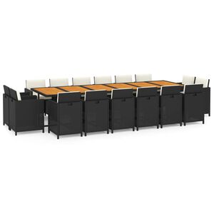 vidaXL 17 r&eacute;szes fekete polyrattan kerti &eacute;tkezőgarnit&uacute;ra p&aacute;rn&aacute;kkal
